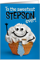 Happy Fathers Day Stepson Sweetest Cupcake with Coffee and Tie Humor card