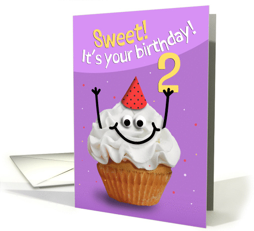 Happy 2nd Birthday Cute Cupcake Character in Party Hat Humor card