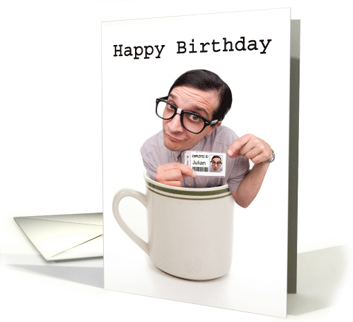 Happy Birthday Custom Name Little Nerdy Guy in Coffee Mug card