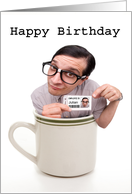 Happy Birthday Custom Name Little Nerdy Guy in Coffee Mug card