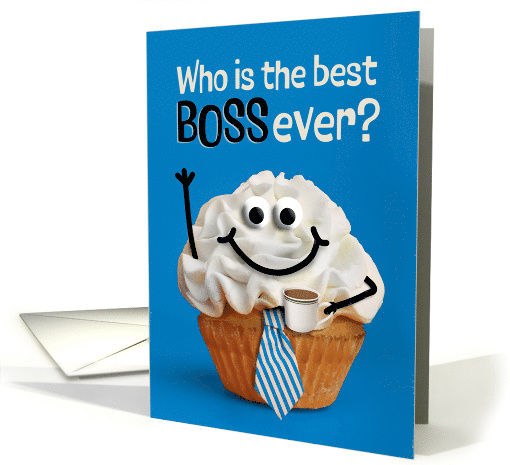 Happy Boss's Day Cupcake in Necktie with Coffee Humor card (1943864)