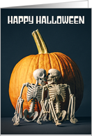 Happy Halloween Romantic Two Skeletons Kissing Love Humor card