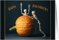 Happy Halloween For anyone Playful Skeletons With Pumpkin Humor card