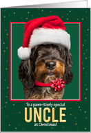 Merry Christmas Uncle Bernedoodle Dog in Santa Hat on Green card