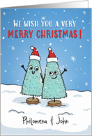 Merry Christmas From Couple Custom Names Illustrated Christmas Tree card