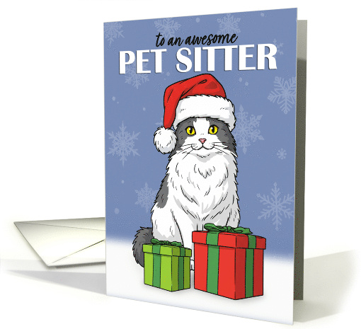 Merry Christmas Pet Sitter Cat in Santa Hat WIth Gifts Humor card