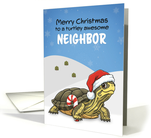 Merry Christmas Neighbor Cute Turtle in Santa Hat Humor card (1956202)