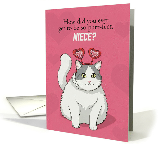 Happy Valentines Day Niece Cute Cat With Heart Headband Humor card