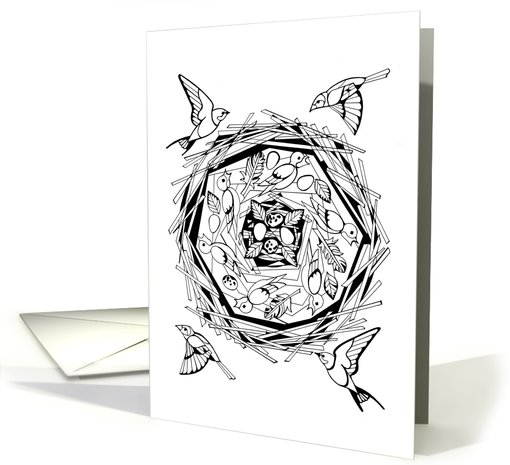 Father's Day Birds Coloring Book, Nest, Baby Birds card (1524398)