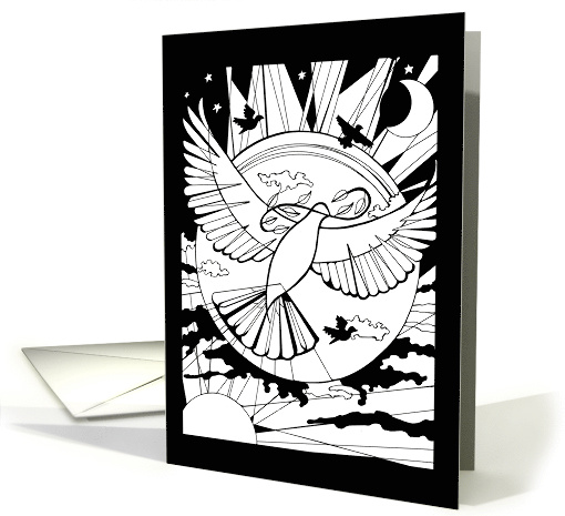 Peaceful World Dove Coloring Book, Rainbow, Sun and Moon card