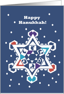 Hanukkah Snowflake, Star of David with Dreidels card