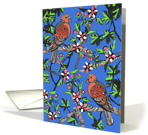 Turtledoves PatternBlank Note, Apple Blossoms, Fig Trees card