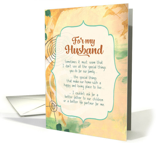 Father's Day to Husband From Wife Mixed Media Green Gold Rust card