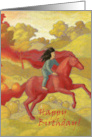 Birthday Girl on Galloping Red Horse and Pumpkins card