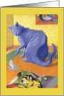 Birthday Blue Cat and White Heron Surprise card