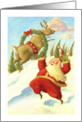 Christmas Santa and Funny Reindeer Jolly Santa and Wreath card