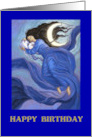 Birthday Moon Goddess and Cat Crescent Moon Fantasy card