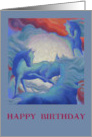 Birthday Mystical Blue Horses and Bright Moon card