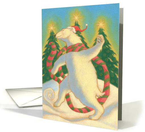 Christmas Bear Prancing in the Snow Animal in Bright Scarf card