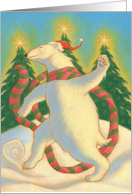 Christmas Bear Prancing in the Snow Animal in Bright Scarf card