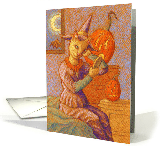 Halloween Cat Witch and Bright Pumpkins card (1529212)