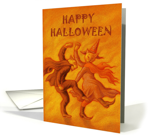 Halloween Costumed Cats Dancing Party Animals Frolicking card