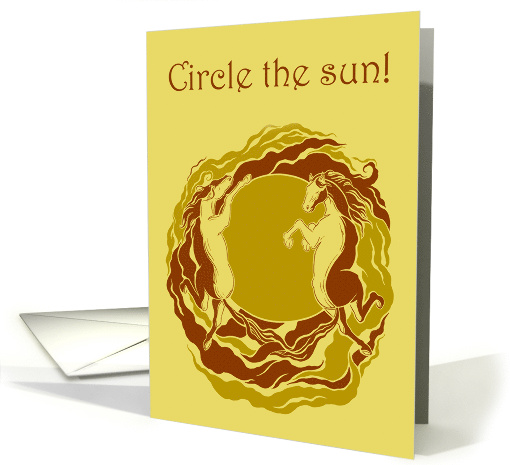 Birthday Horses Circle the Sun in Earth Tones card (1530428)
