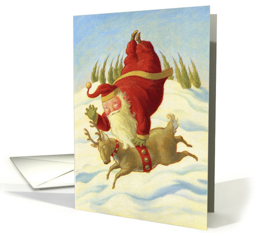 Christmas Santa On Funny Prancing Reindeer card (1544630)