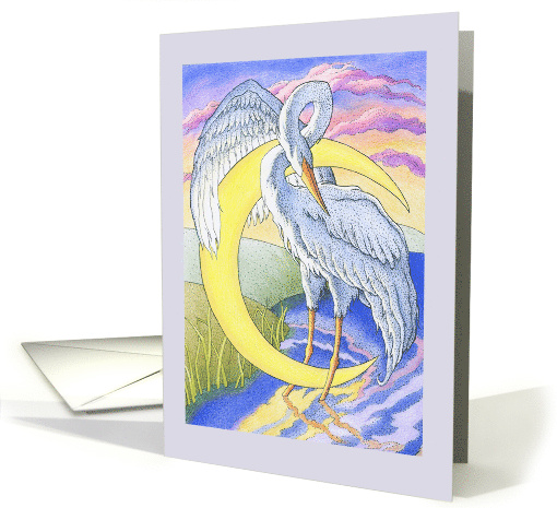 Birthday Heron and Bright Crescent Moon card (1548572)