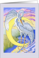 Birthday Heron and Bright Crescent Moon card
