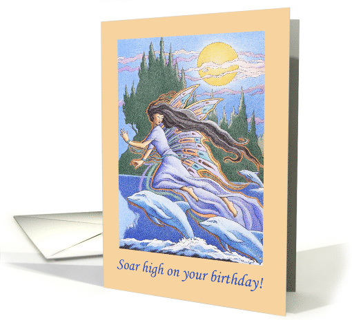 Birthday Beautiful Fairy with Dolphins and Full Moon card (1548608)