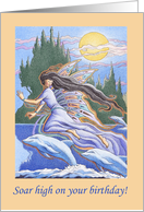 Birthday Beautiful Fairy with Dolphins and Full Moon card