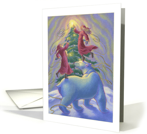 Father Christmas and his Wife on Polar Bear Decorating Tree card