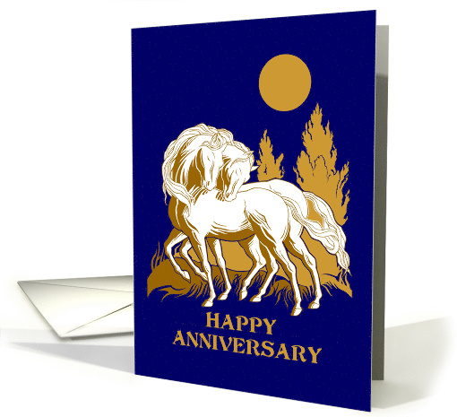 Anniversary With Horses and Full Moon Loving Horses card (1691004)