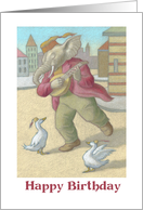 Birthday Elephant Playing Lute Funny Geese in Hats card