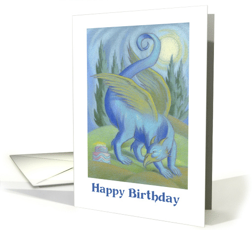 Birthday Gryphon and Cake Winged Blue Animal card (1691046)