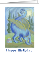 Birthday Gryphon and Cake Winged Blue Animal card