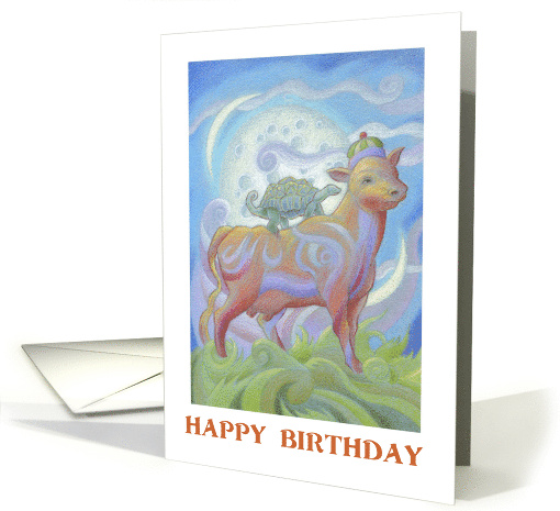 Birthday Colorful Cow Bright Moon and Turtle Birthday card (1691220)