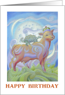 Birthday Colorful Cow Bright Moon and Turtle Birthday card