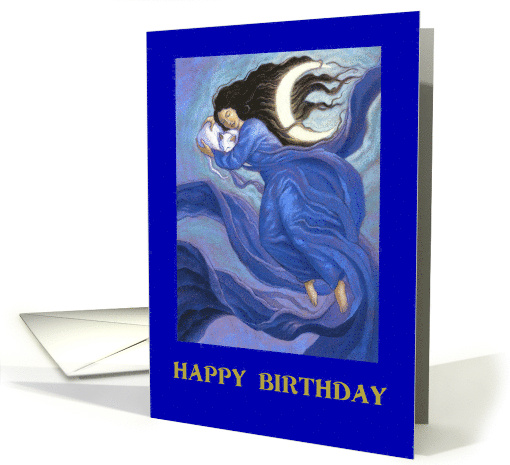 Birthday Moon Goddess and Cat Crescent Moon Fantasy card (1691242)