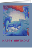 Birthday Mystical Blue Horses and Bright Moon card