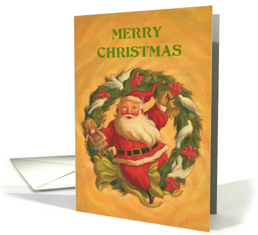 Holidays Christmas Santa with Ornate Decorated Wreath card (1693482)