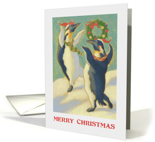 Holidays Christmas Merry Penguins and Colorful Wreath card (1709594)