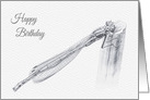 Birthday, Blue Damsel Fly Pencil Drawing card