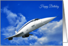 Birthday card featuring a vector graphic of a supersonic airliner card