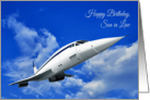 Son in Law Birthday Featuring a Graphic of a Supersonic Airliner card