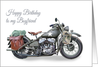 Boyfriend Birthday Featuring Classic WW2 American Military Motorcycle card