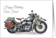 Dear Friend Birthday Featuring a Classic American Military Motorcycle card