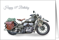 18th Birthday Featuring a Classic WW2 American Military Motorcycle card