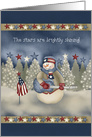 Patriotic Red White and Blue Snowman and Stars Christmas card